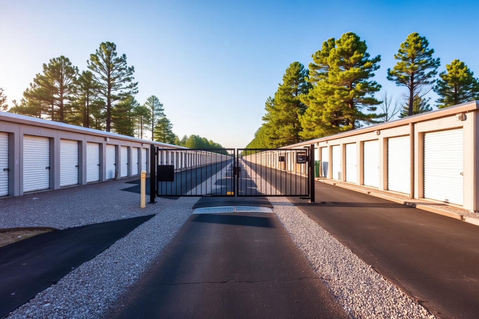 Drive-up storage units and electric security gate at USA Self Storage Springhill in Bryant